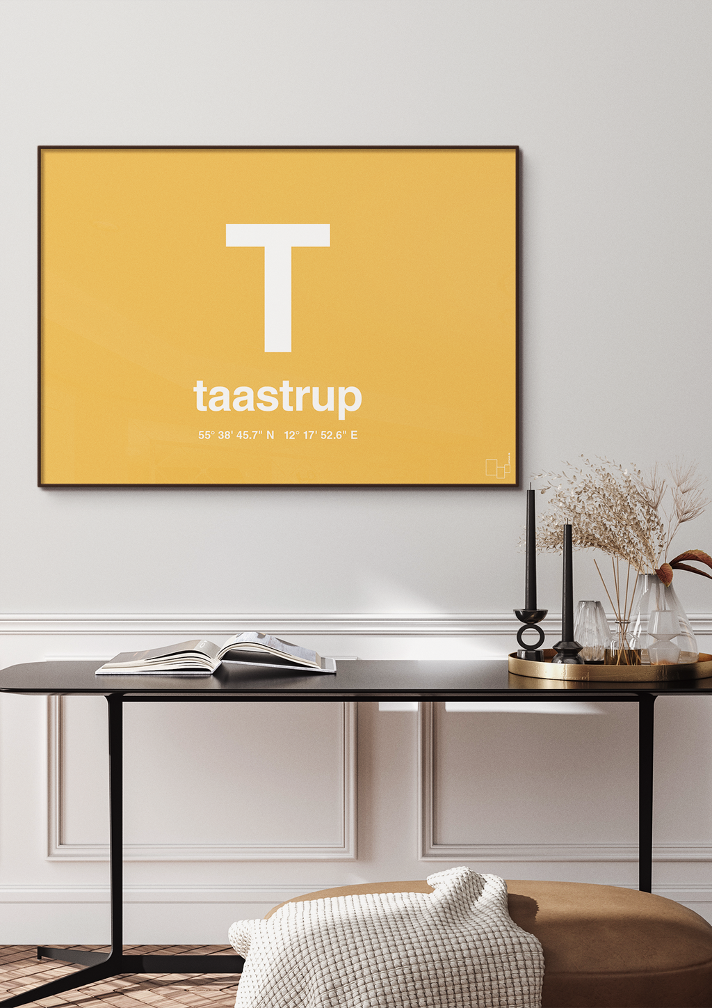plakat: byplakat taastrup med koordinater - dark brown-Byer-A1two3