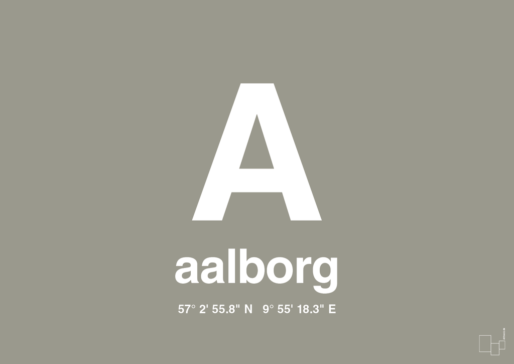 plakat: byplakat aalborg med koordinater - battleship gray-Byer-A1two3