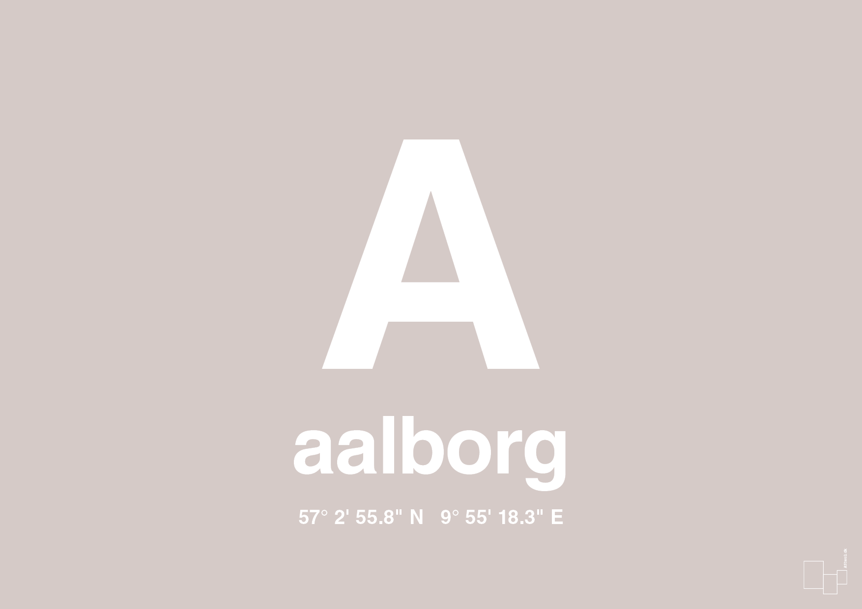 plakat: byplakat aalborg med koordinater - broken beige-Byer-A1two3