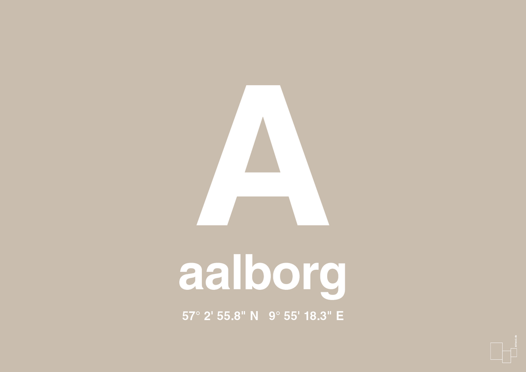 plakat: byplakat aalborg med koordinater - creamy mushroom-Byer-A1two3