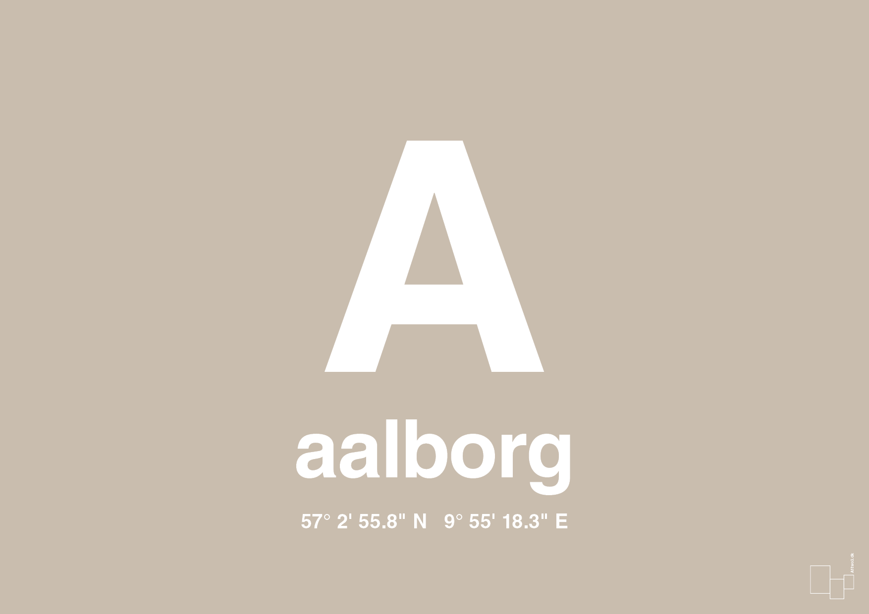 plakat: byplakat aalborg med koordinater - creamy mushroom-Byer-A1two3