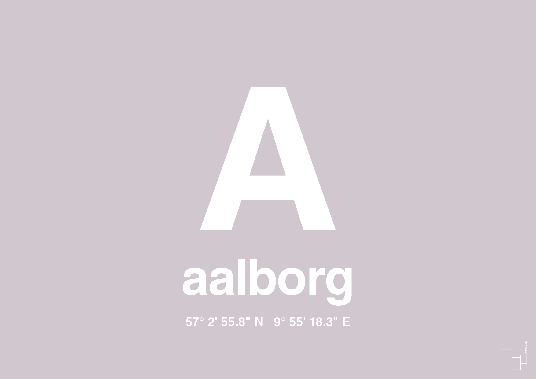 plakat: byplakat aalborg med koordinater - dusty lilac-Byer-A1two3