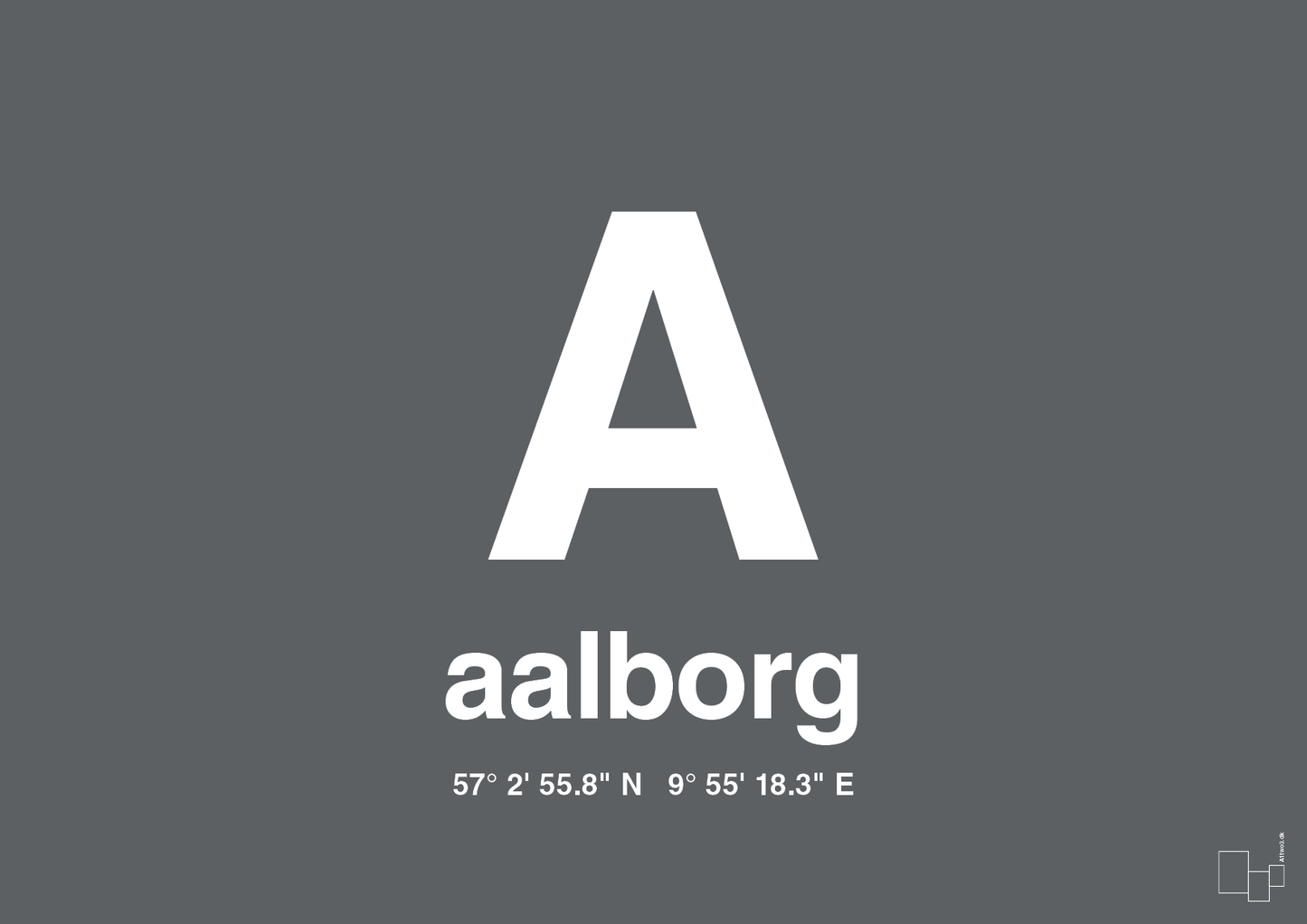 plakat: byplakat aalborg med koordinater - graphic charcoal-Byer-A1two3