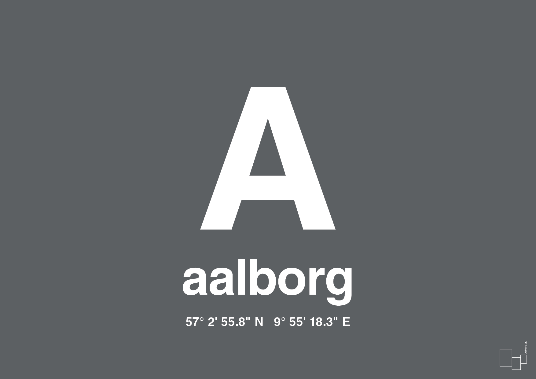 plakat: byplakat aalborg med koordinater - graphic charcoal-Byer-A1two3
