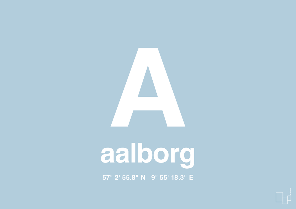 plakat: byplakat aalborg med koordinater - heavenly blue-Byer-A1two3