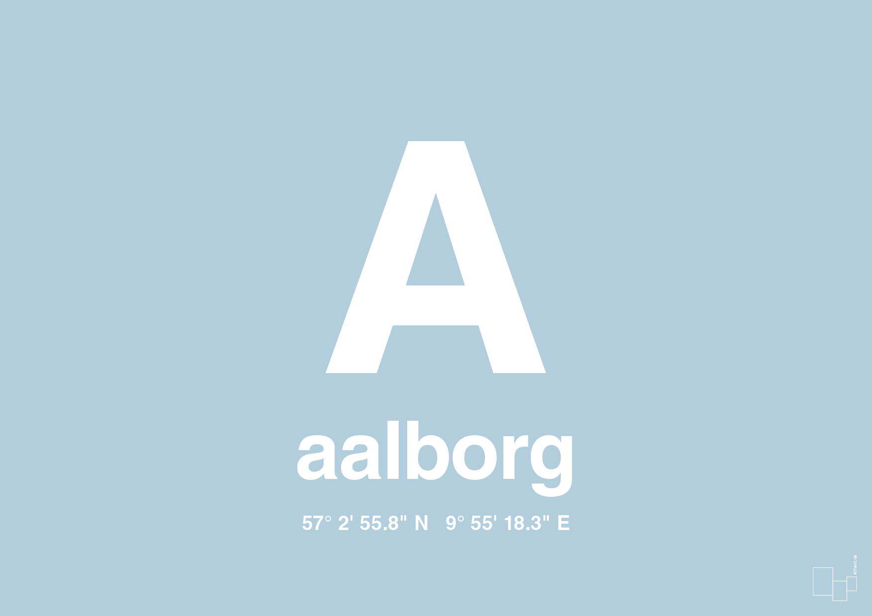 plakat: byplakat aalborg med koordinater - heavenly blue-Byer-A1two3