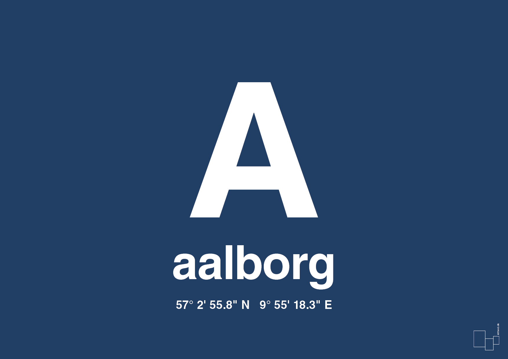 plakat: byplakat aalborg med koordinater - lapis blue-Byer-A1two3