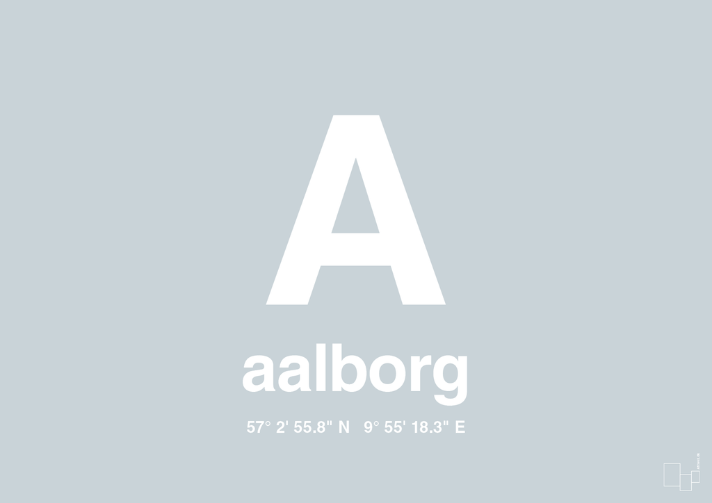 plakat: byplakat aalborg med koordinater - light drizzle-Byer-A1two3