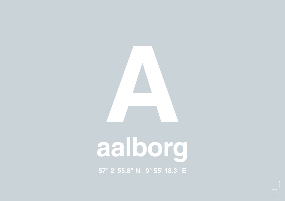 plakat: byplakat aalborg med koordinater - light drizzle-Byer-A1two3