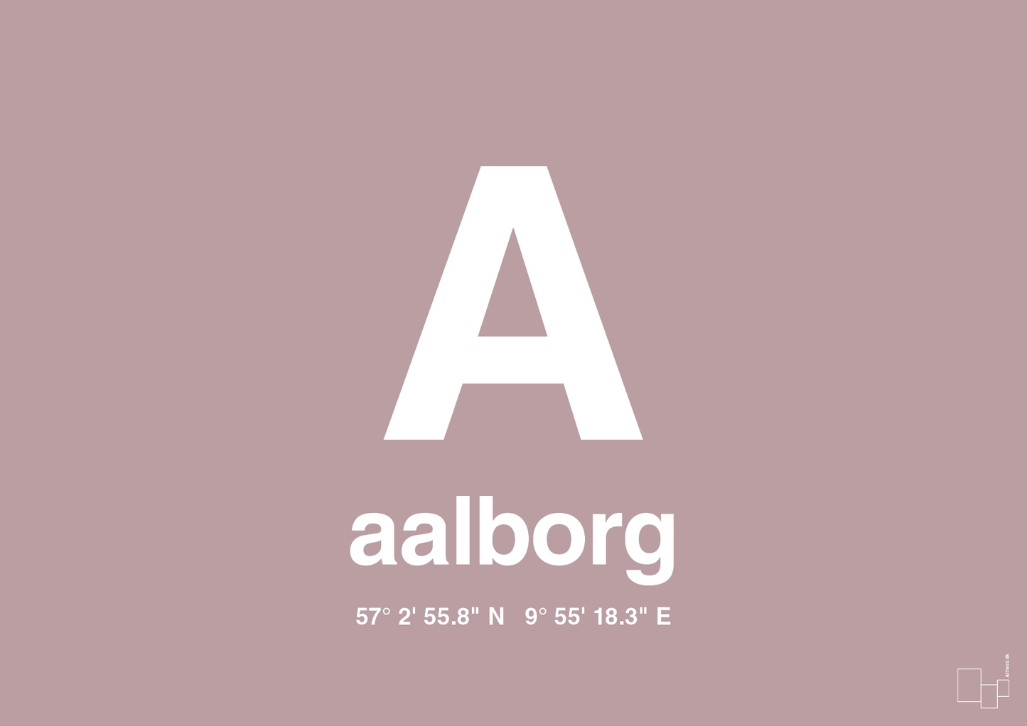 plakat: byplakat aalborg med koordinater - light rose-Byer-A1two3