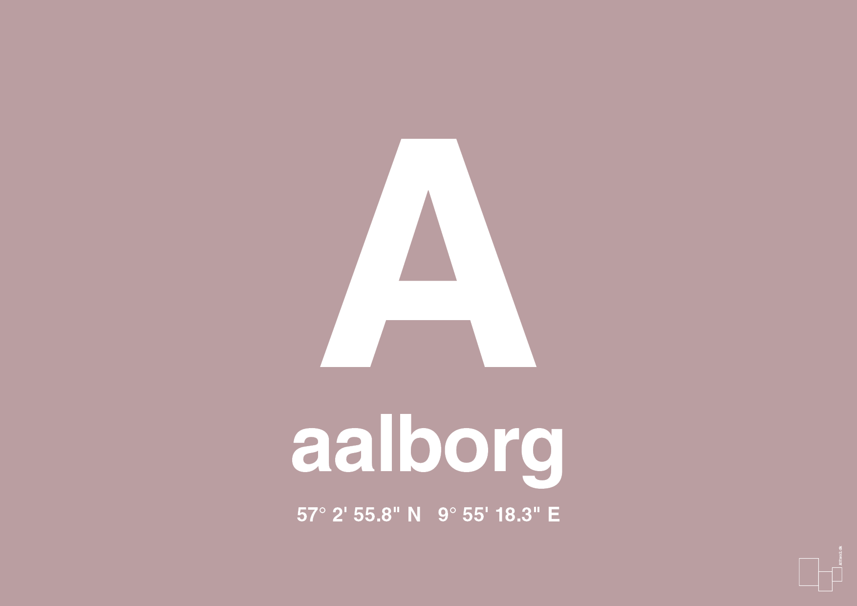 plakat: byplakat aalborg med koordinater - light rose-Byer-A1two3