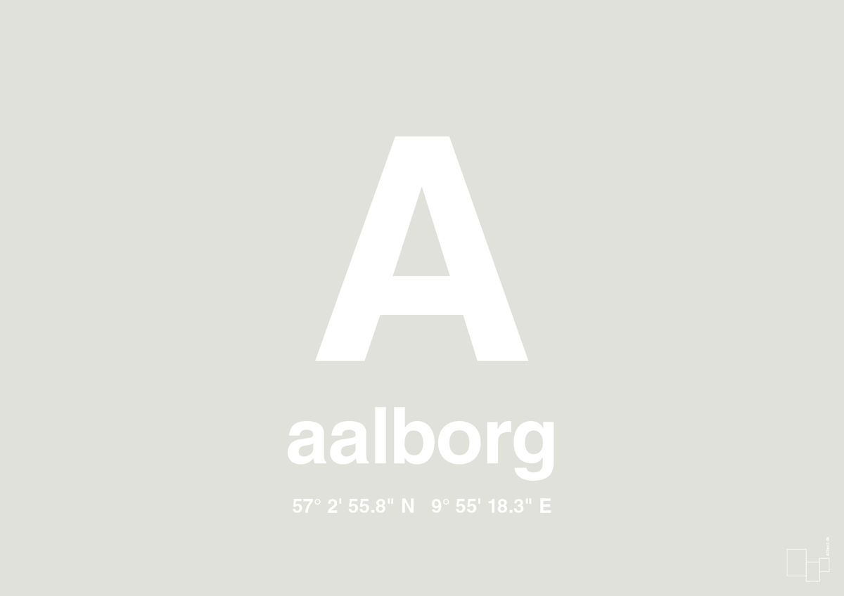 plakat: byplakat aalborg med koordinater - painters white-Byer-A1two3