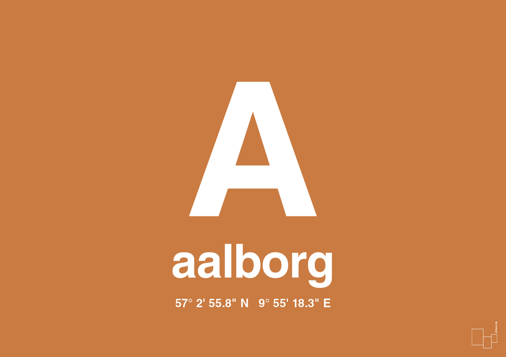 plakat: byplakat aalborg med koordinater - rumba orange-Byer-A1two3