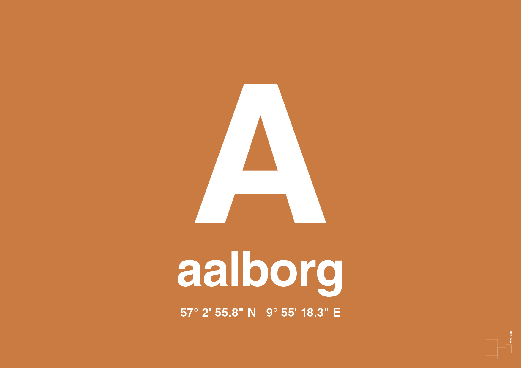 plakat: byplakat aalborg med koordinater - rumba orange-Byer-A1two3