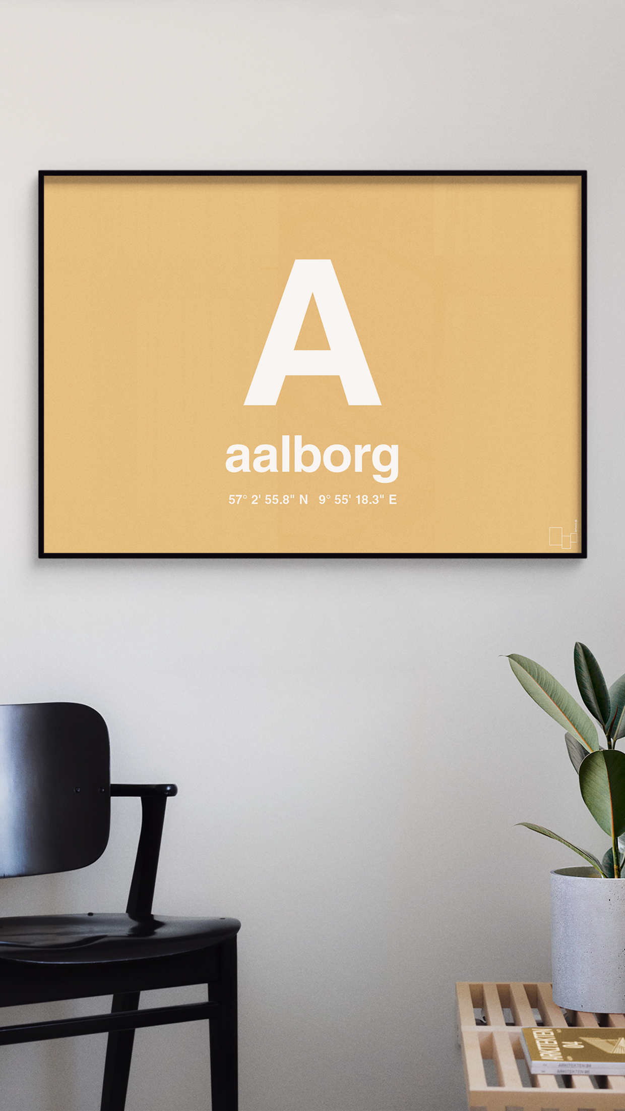plakat: byplakat aalborg med koordinater - graphic charcoal-Byer-A1two3