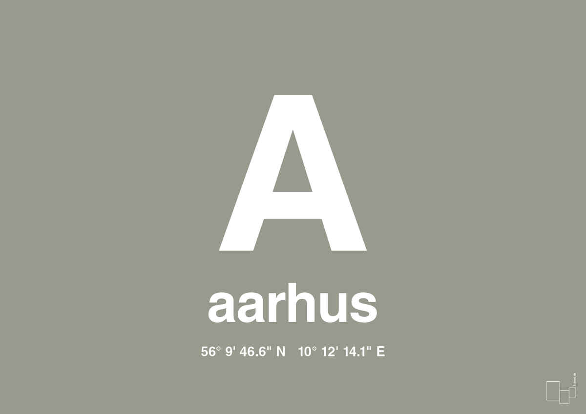plakat: byplakat aarhus med koordinater - battleship gray-Byer-A1two3