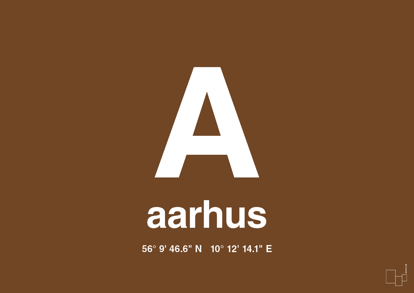 plakat: byplakat aarhus med koordinater - dark brown-Byer-A1two3