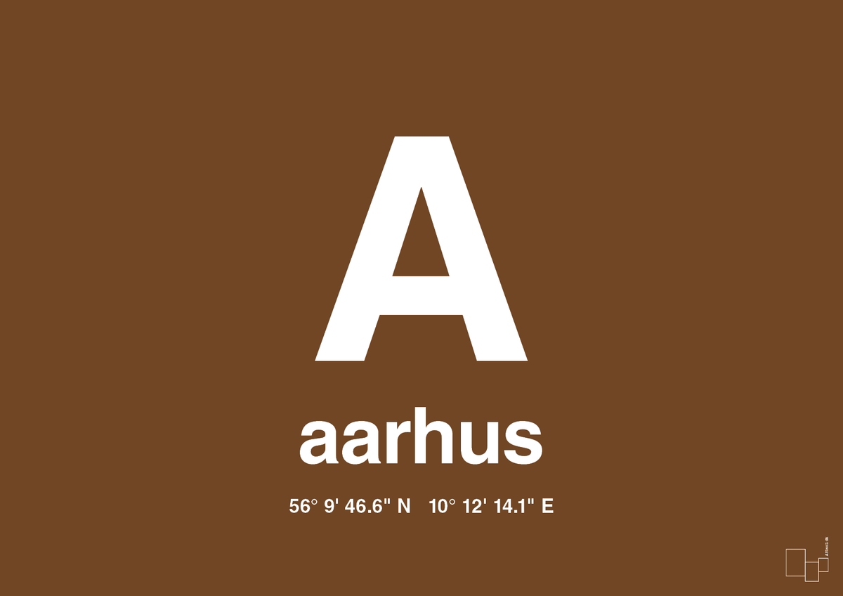 plakat: byplakat aarhus med koordinater - dark brown-Byer-A1two3