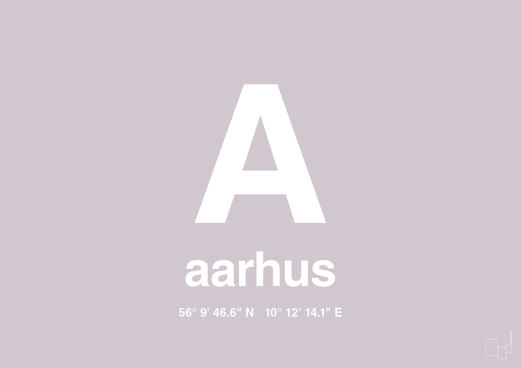 plakat: byplakat aarhus med koordinater - dusty lilac-Byer-A1two3