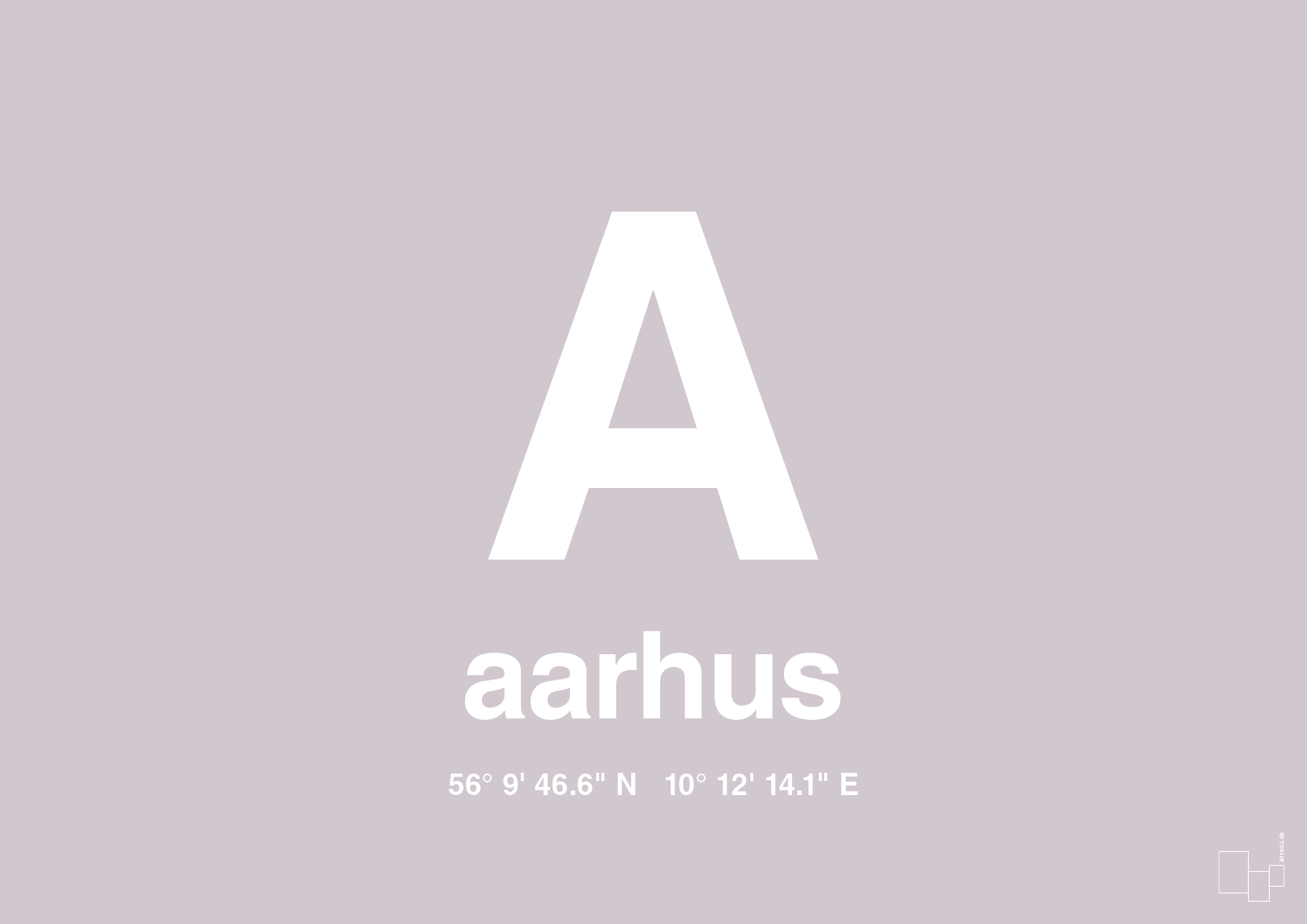 plakat: byplakat aarhus med koordinater - dusty lilac-Byer-A1two3