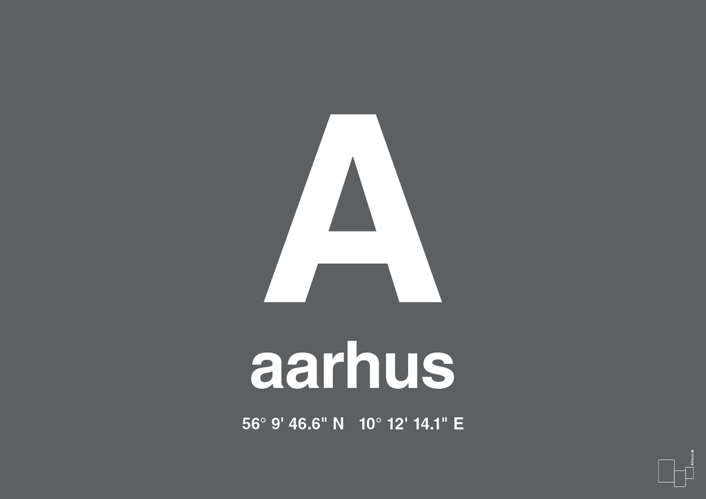 plakat: byplakat aarhus med koordinater - graphic charcoal-Byer-A1two3