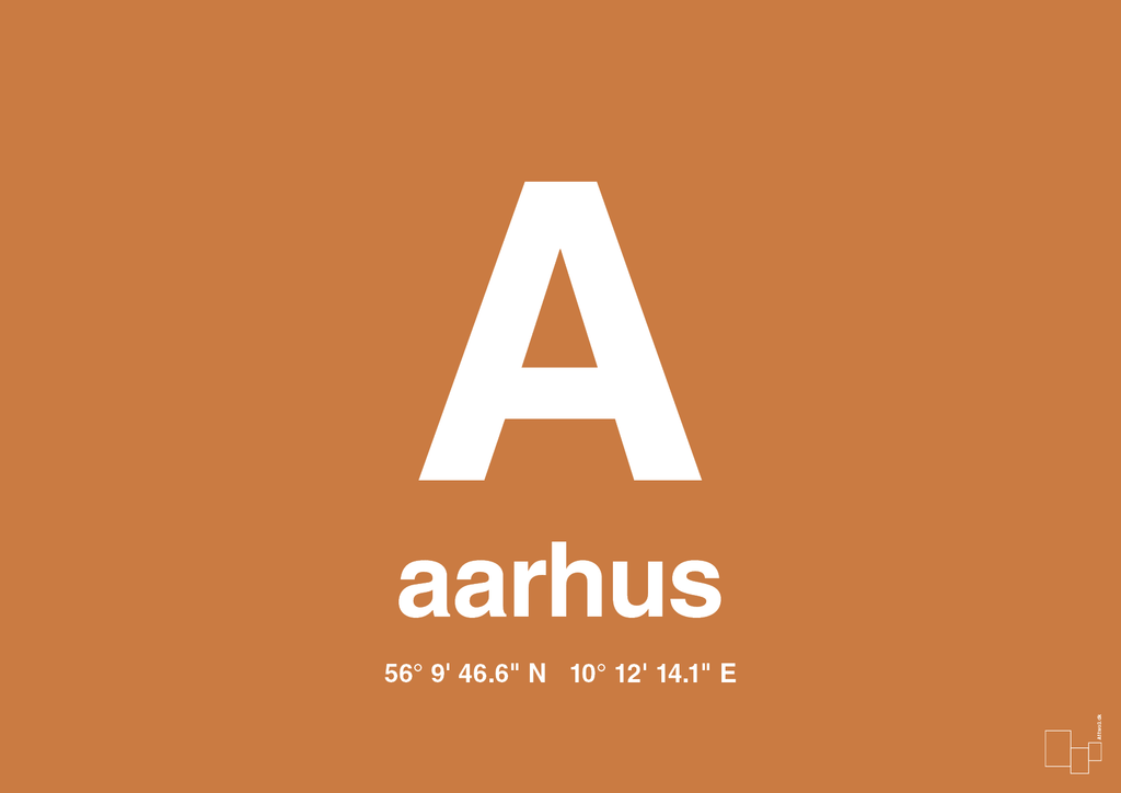plakat: byplakat aarhus med koordinater - rumba orange-Byer-A1two3