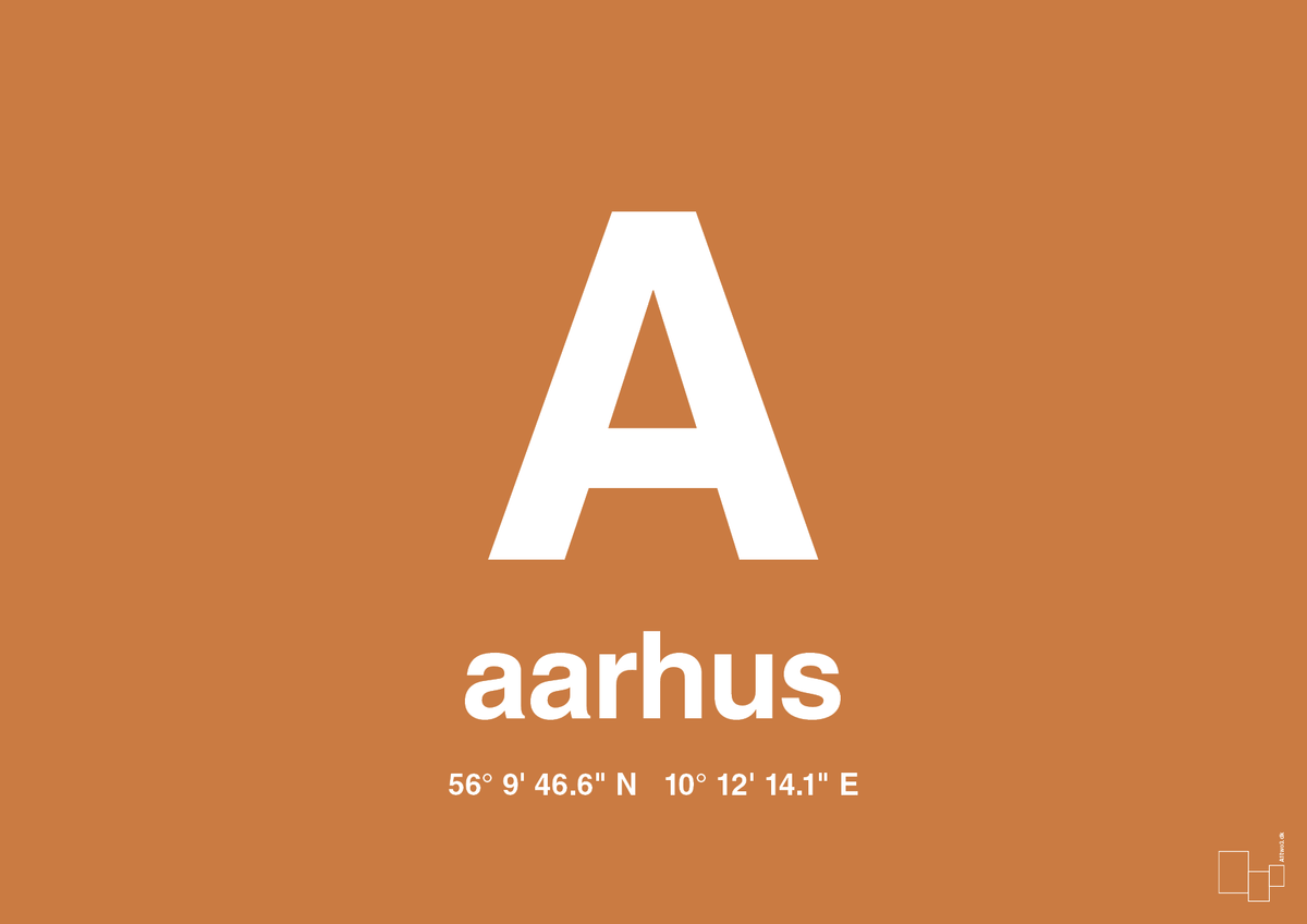 plakat: byplakat aarhus med koordinater - rumba orange-Byer-A1two3