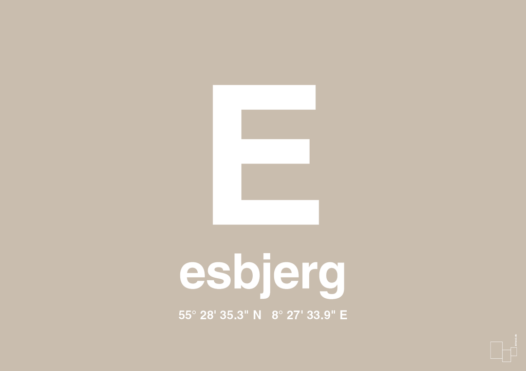 plakat: byplakat esbjerg med koordinater - creamy mushroom-Byer-A1two3
