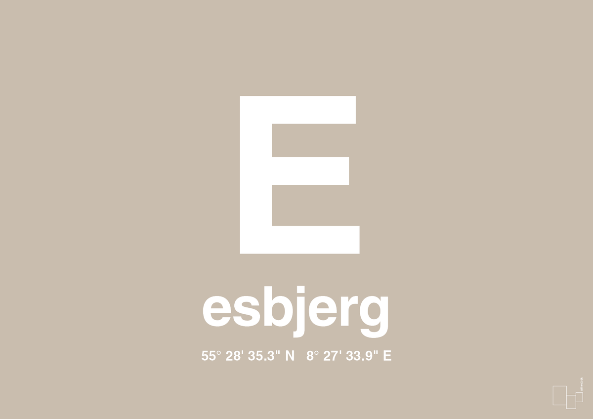 plakat: byplakat esbjerg med koordinater - creamy mushroom-Byer-A1two3