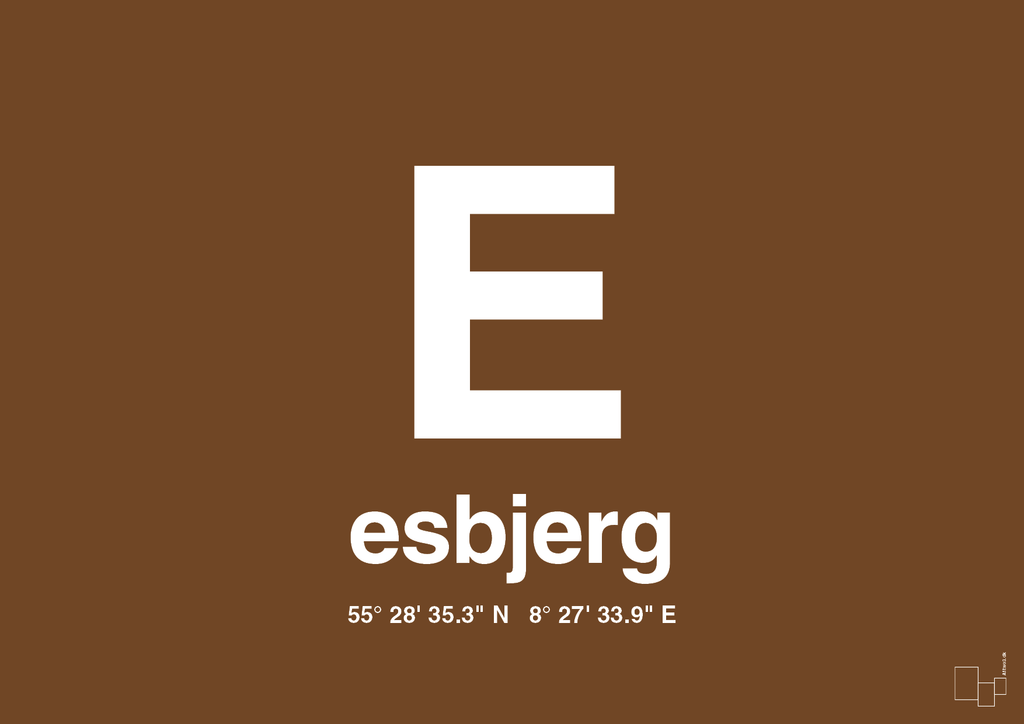 plakat: byplakat esbjerg med koordinater - dark brown-Byer-A1two3