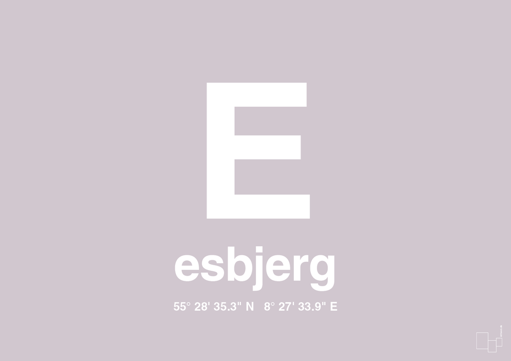 plakat: byplakat esbjerg med koordinater - dusty lilac-Byer-A1two3