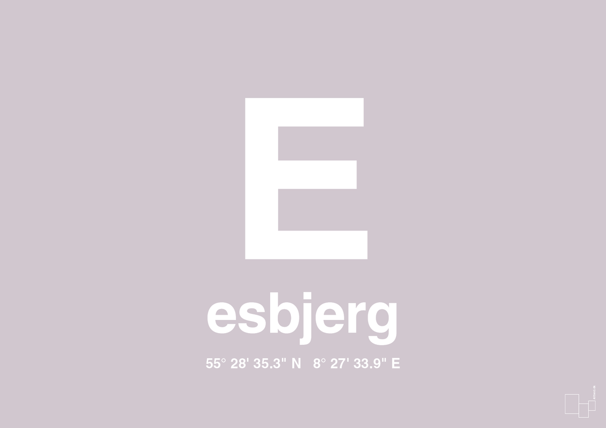 plakat: byplakat esbjerg med koordinater - dusty lilac-Byer-A1two3
