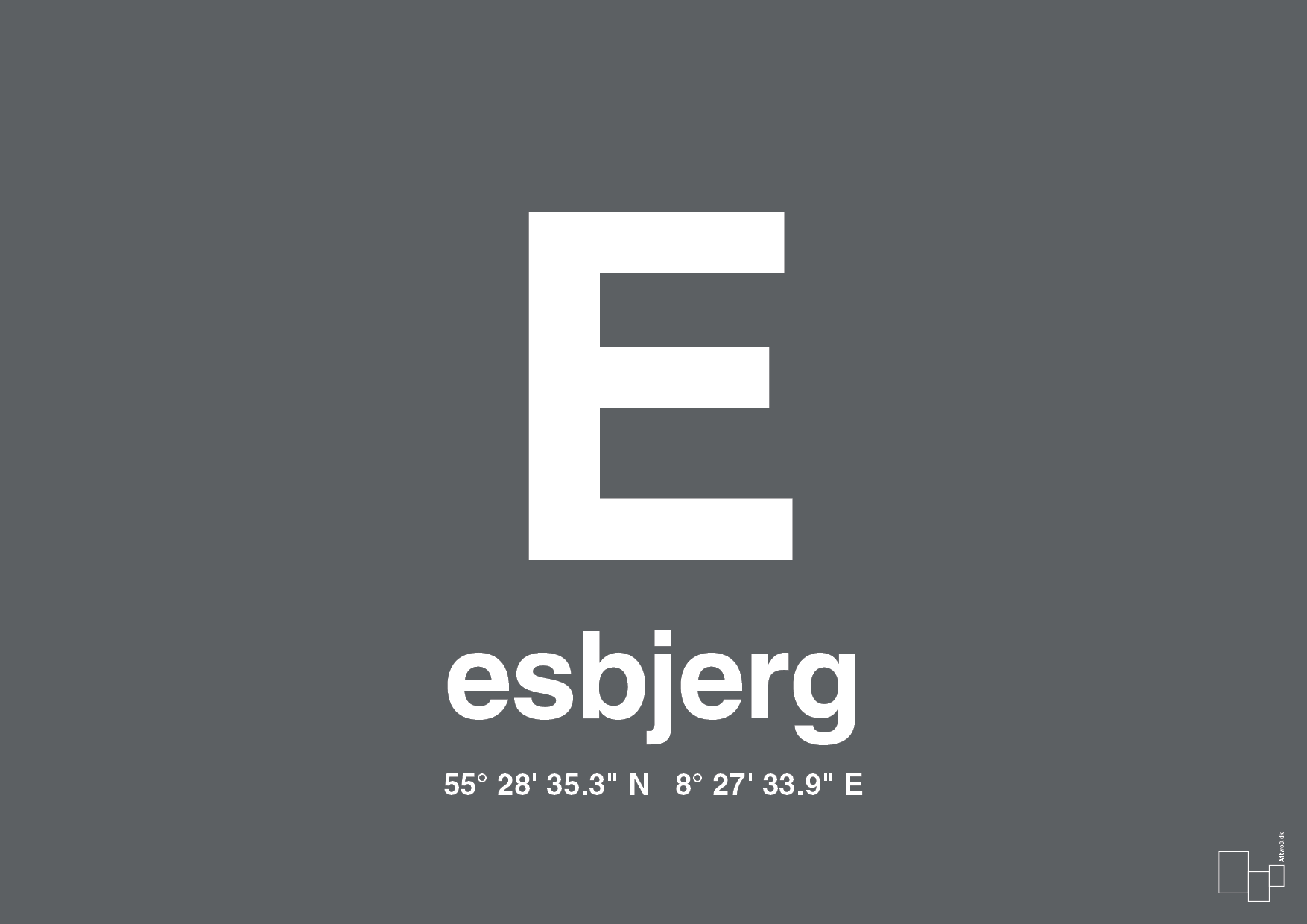 plakat: byplakat esbjerg med koordinater - graphic charcoal-Byer-A1two3