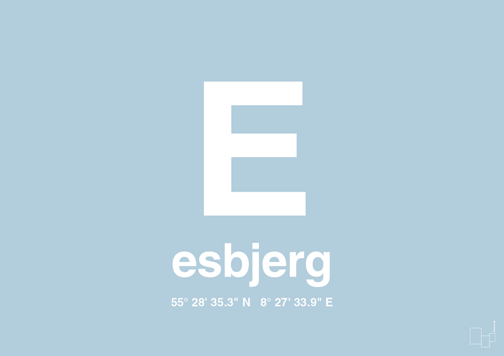 plakat: byplakat esbjerg med koordinater - heavenly blue-Byer-A1two3