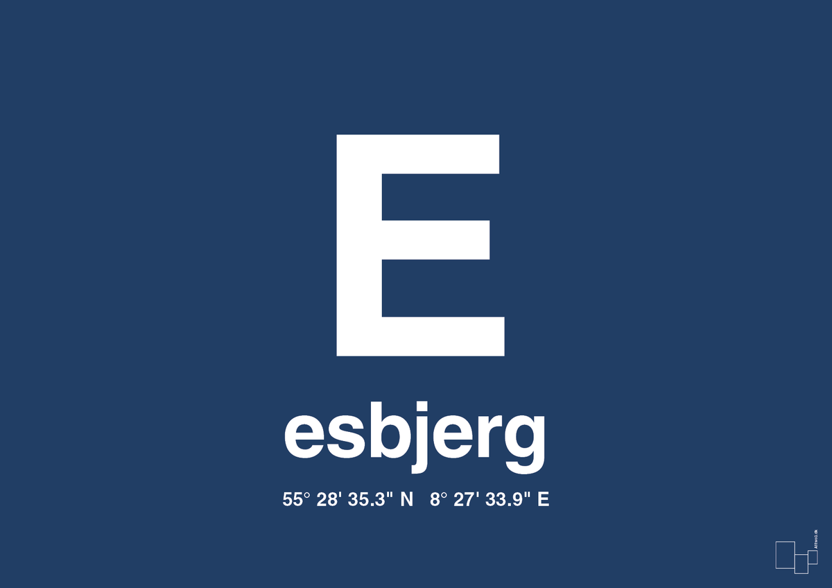 plakat: byplakat esbjerg med koordinater - lapis blue-Byer-A1two3