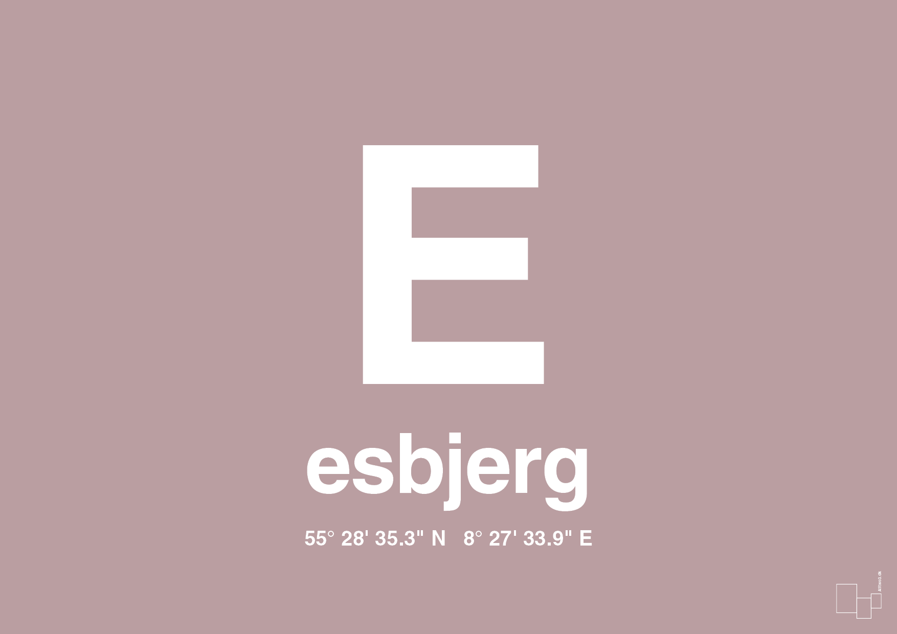 plakat: byplakat esbjerg med koordinater - light rose-Byer-A1two3