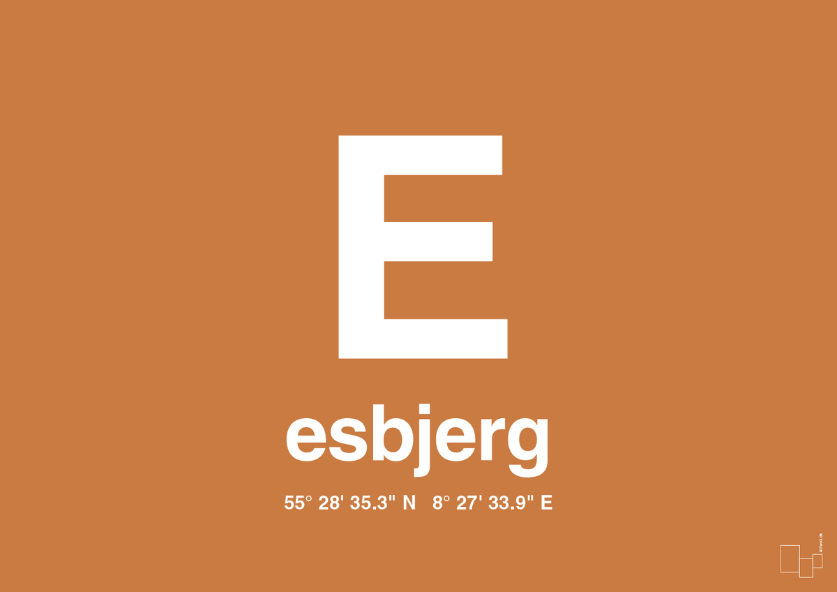 plakat: byplakat esbjerg med koordinater - rumba orange-Byer-A1two3