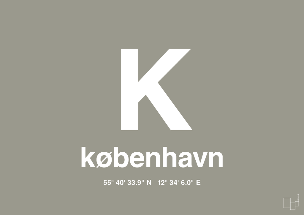 plakat: byplakat københavn med koordinater - battleship gray-Byer-A1two3