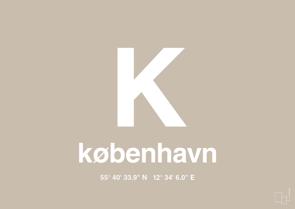 plakat: byplakat københavn med koordinater - creamy mushroom-Byer-A1two3