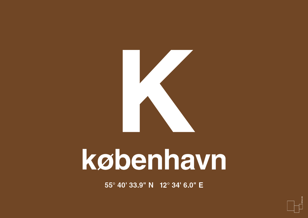 plakat: byplakat københavn med koordinater - dark brown-Byer-A1two3