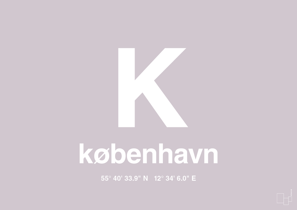 plakat: byplakat københavn med koordinater - dusty lilac-Byer-A1two3
