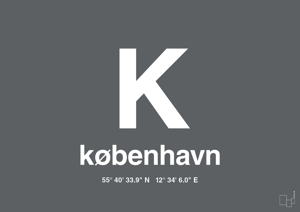 plakat: byplakat københavn med koordinater - graphic charcoal-Byer-A1two3