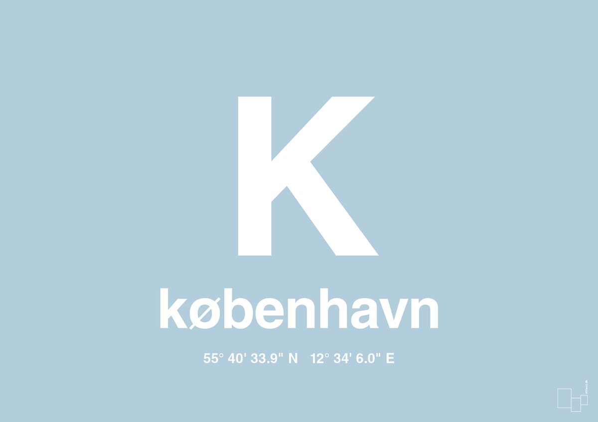 plakat: byplakat københavn med koordinater - heavenly blue-Byer-A1two3
