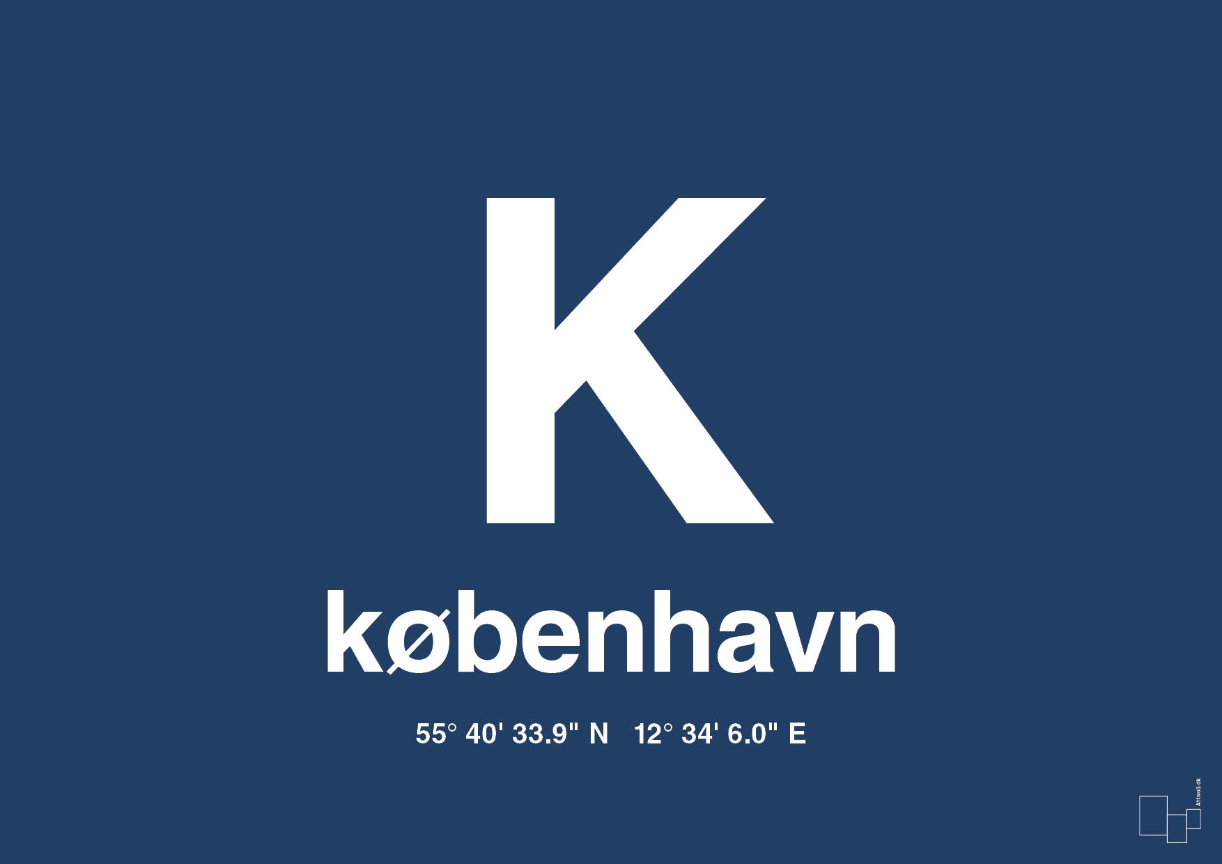 plakat: byplakat københavn med koordinater - lapis blue-Byer-A1two3