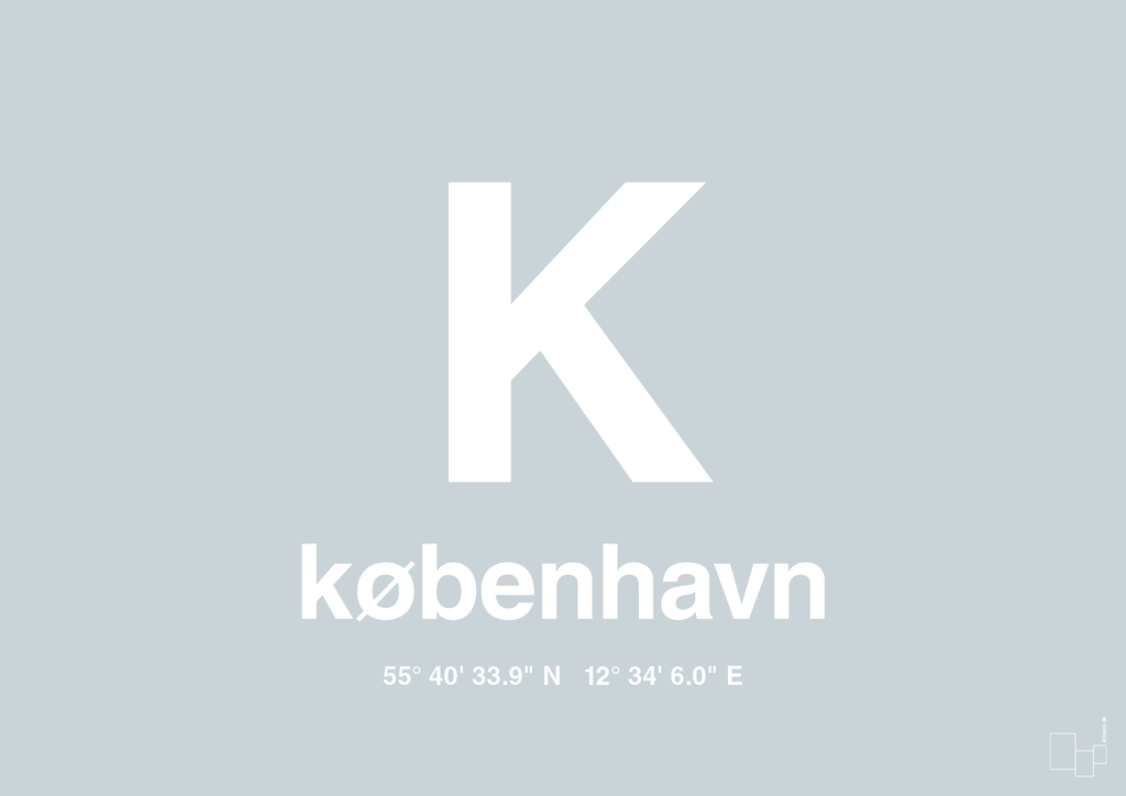 plakat: byplakat københavn med koordinater - light drizzle-Byer-A1two3