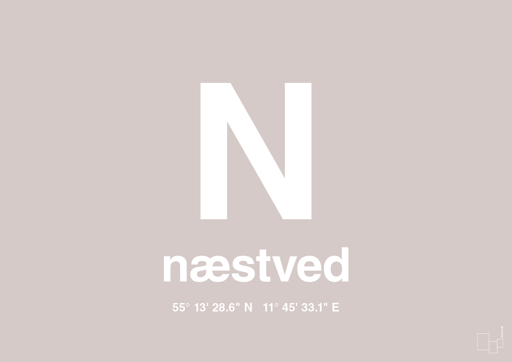 plakat: byplakat næstved med koordinater - broken beige-Byer-A1two3