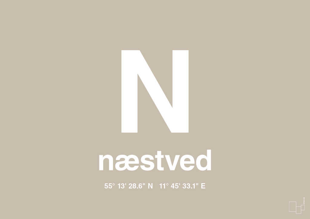 plakat: byplakat næstved med koordinater - creamy mushroom-Byer-A1two3