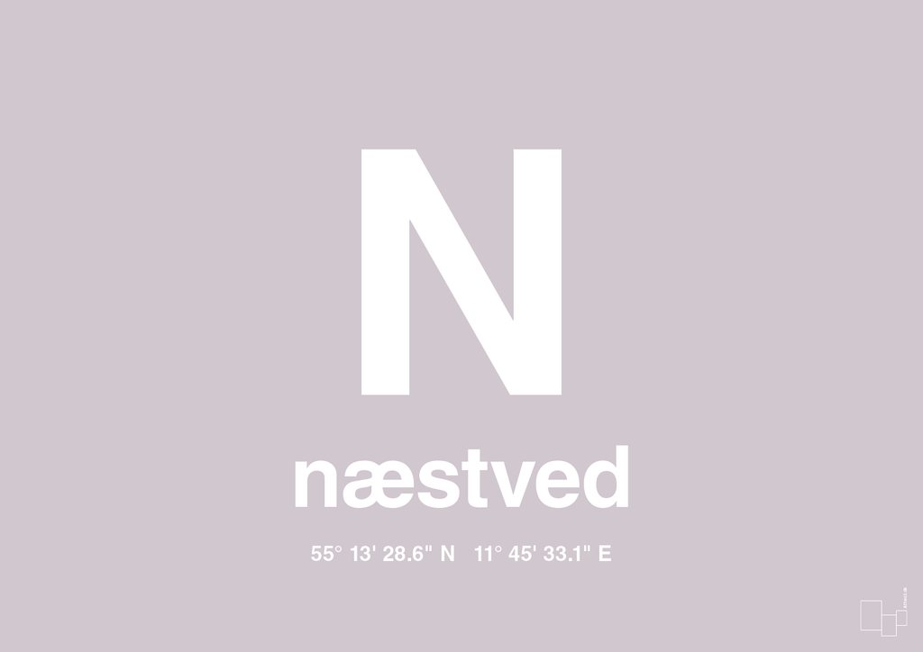 plakat: byplakat næstved med koordinater - dusty lilac-Byer-A1two3