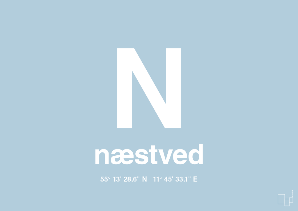 plakat: byplakat næstved med koordinater - heavenly blue-Byer-A1two3