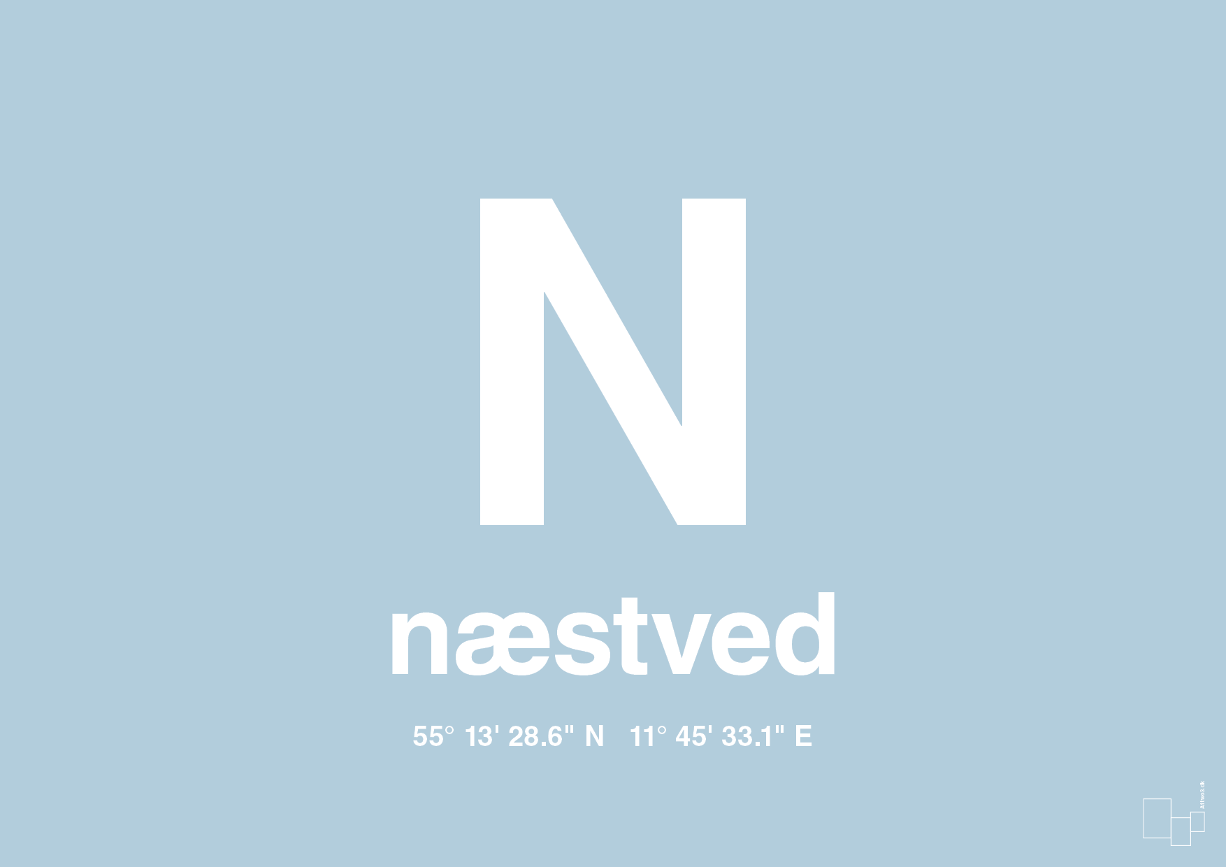 plakat: byplakat næstved med koordinater - heavenly blue-Byer-A1two3